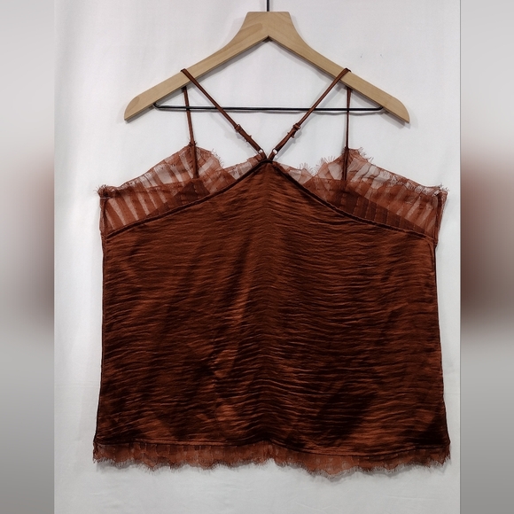 NWT Frye Eli Lace-Trim Racerback Tank Womens XL Brown Out Romantic Feminine - Picture 7 of 11